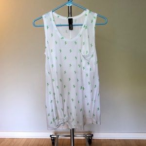 Bobi White Tank with Neon Green Mini Cactus